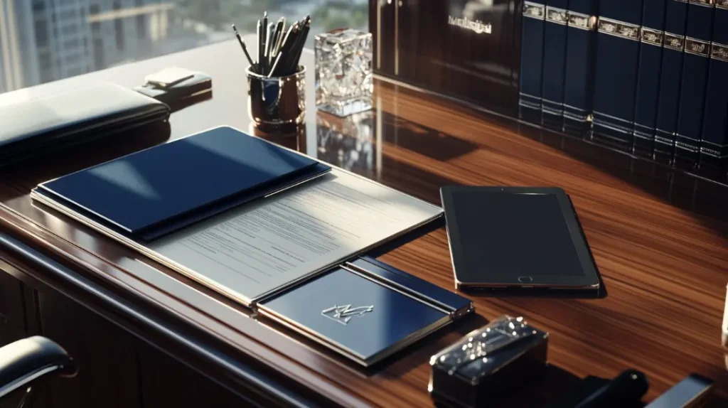 Orlando car accident attorney's desk with organized case files, medical records, and legal documentation.