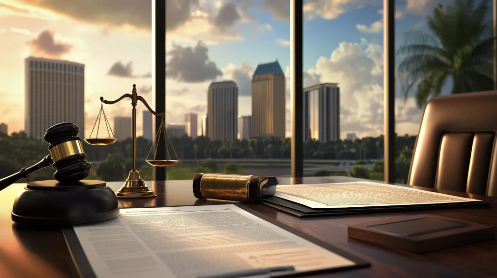 Orlando car accident lawyer's office with Orlando skyline in the background