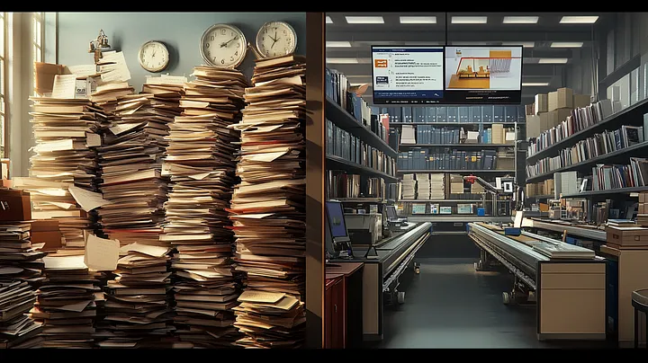 Stacks of legal paperwork in a cluttered office