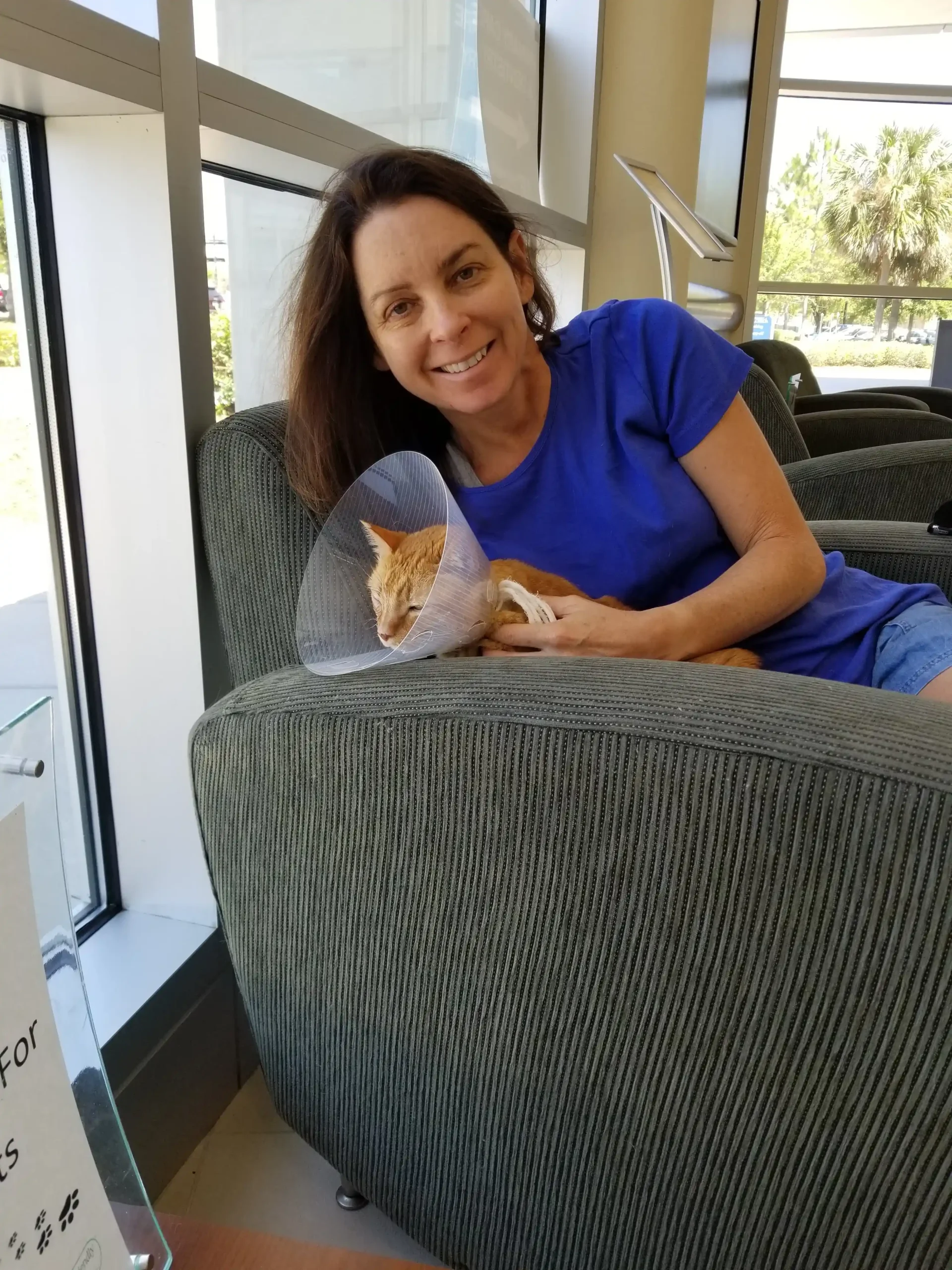 Tina Willis Orlando car accident lawyer with rescued cat at UF Small Animal Hospital Gainesville Florida