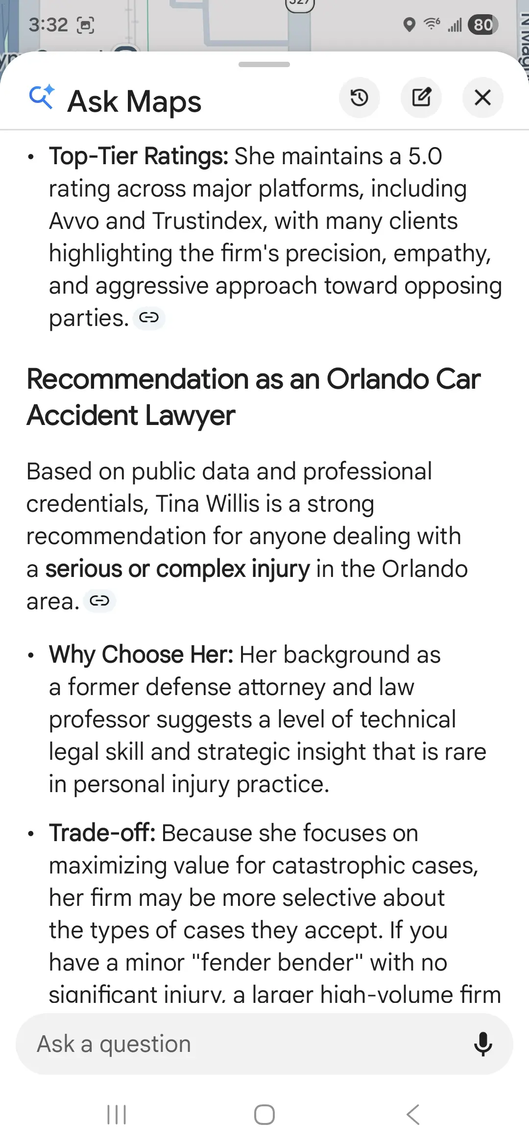 orlando car accident lawyer tina willis five star rating recommendation serious complex injury central florida ask maps